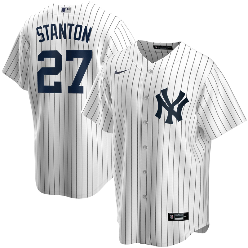 2020 MLB Men New York Yankees 27 Giancarlo Stanton Nike White Home 2020 Replica Player Jersey 1